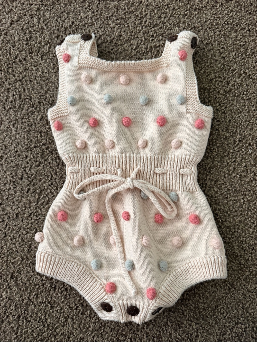 Cream Knit Pom-Pom Baby One-Piece Romper